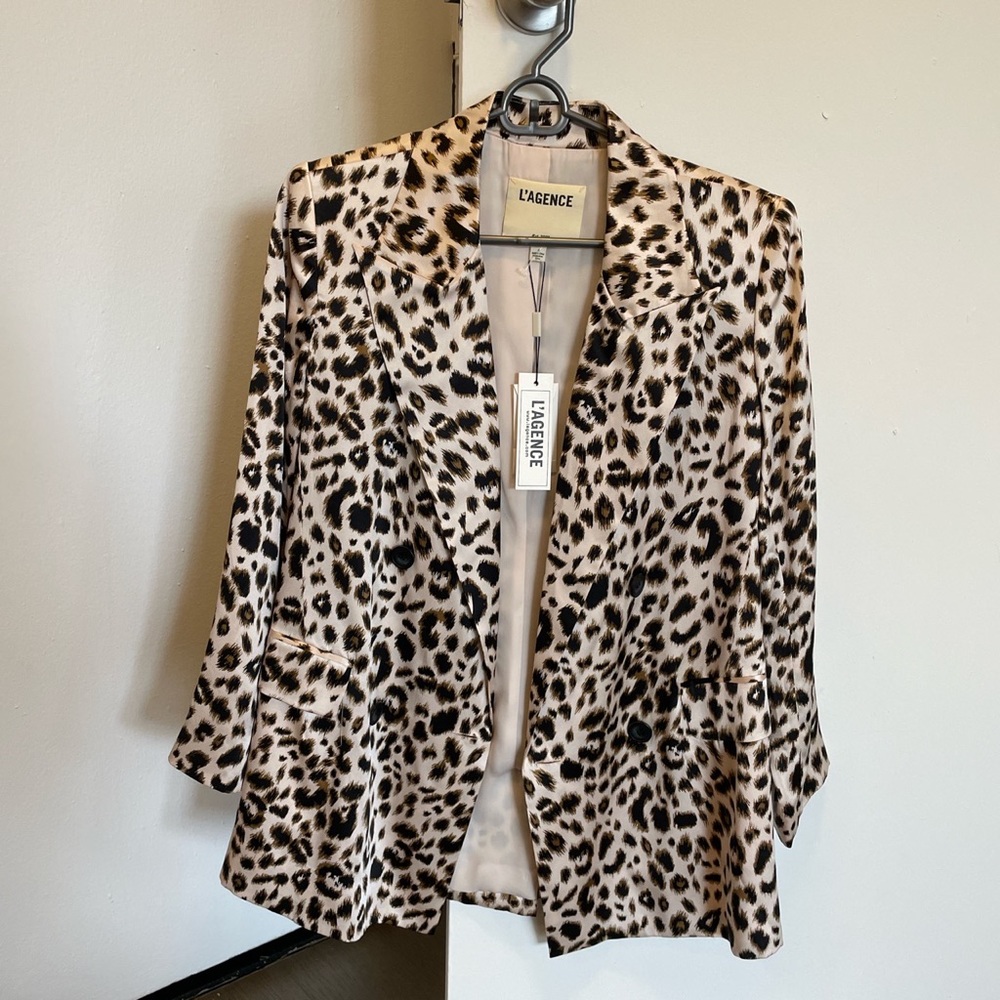L'AGENCE Leopard Print Blazer in Cream and Black